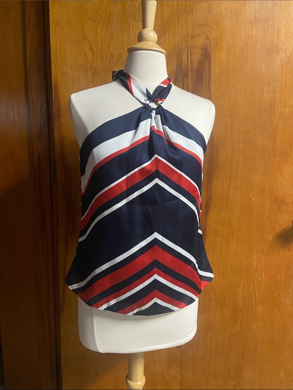 CHAPS Women’s Navy Red White Halter Stripe Top chevron M
